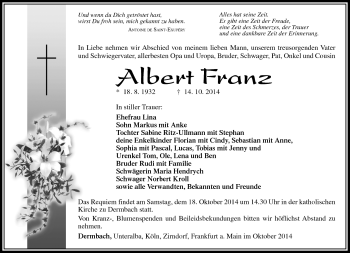 Traueranzeige von Albert Franz von Südthüringer Presse