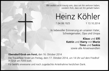 Traueranzeige von Heinz Köhler von Neue Presse Coburg