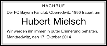 Traueranzeige von Hubert Mielsch von Frankenpost