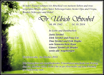 Traueranzeige von Ulrich Strobel von Südthüringer Presse