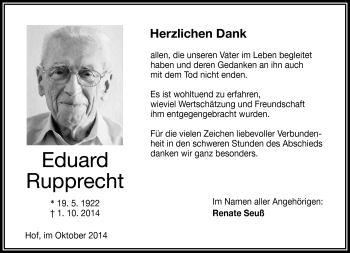 Traueranzeige von Eduard Rupprecht von Frankenpost