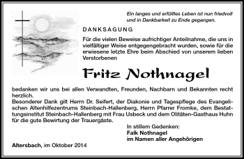 Traueranzeige von Fritz Nothnagel von Südthüringer Presse
