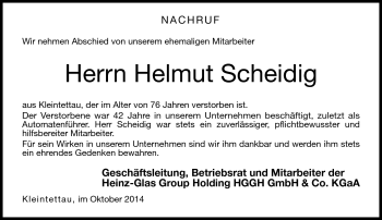 Traueranzeige von Helmut Scheidig von Neue Presse Coburg