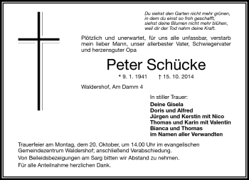 Traueranzeige von Peter Schücke von Frankenpost