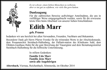 Traueranzeige von Edith Marr von Südthüringer Presse