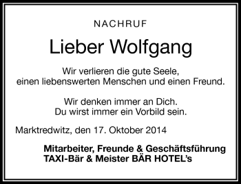Traueranzeige von Wolfgang  von Frankenpost