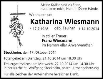 Traueranzeige von Katharina Wiesmann von Neue Presse Coburg