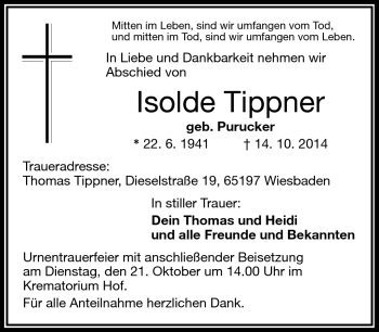 Traueranzeige von Isolde Tippner von Frankenpost