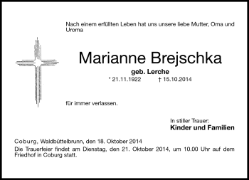 Traueranzeige von Marianne Brejschka von Neue Presse Coburg