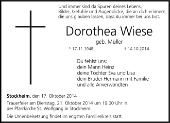 Traueranzeige von Dorothea Wiese von Neue Presse Coburg