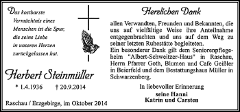 Traueranzeige von Herbert Steinmüller von Frankenpost
