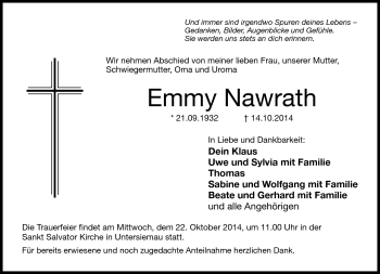 Traueranzeige von Emmy Nawrath von Neue Presse Coburg