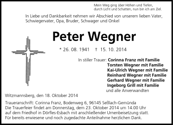 Traueranzeige von Peter Wegner von Neue Presse Coburg