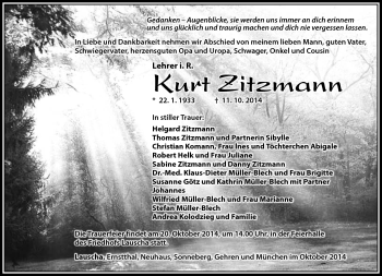 Traueranzeige von Kurt Zitzmann von Südthüringer Presse