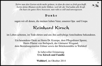 Traueranzeige von Reinhard Kirsch von Südthüringer Presse