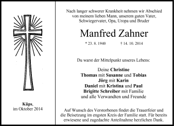 Traueranzeige von Manfred Zahner von Neue Presse Coburg