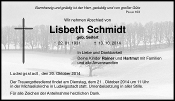 Traueranzeige von Lisbeth Schmidt von Neue Presse Coburg