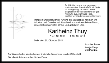Traueranzeige von Karlheinz Thuy von Frankenpost