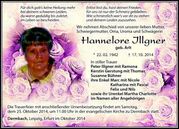 Traueranzeige von Hannelore Illgner von Südthüringer Presse