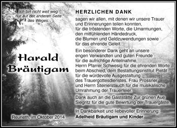 Traueranzeige von Harald Bräutigam von Südthüringer Presse