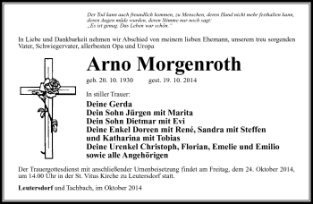 Traueranzeige von Arno Morgenroth von Südthüringer Presse