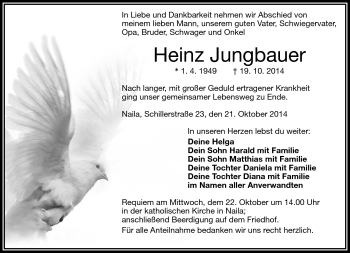 Traueranzeige von Heinz Jungbauer von Frankenpost