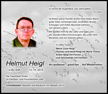 Traueranzeige von Helmut Heigl von Südthüringer Presse