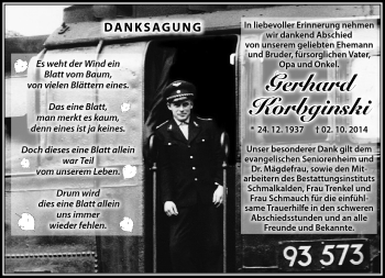 Traueranzeige von Gerhard Korbginski von Südthüringer Presse