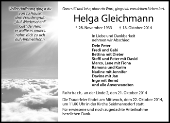 Traueranzeige von Helga Gleichmann von Neue Presse Coburg