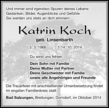 Traueranzeige von Katrin Koch von Südthüringer Presse