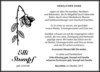 Traueranzeige von Elli Stumpf von Südthüringer Presse