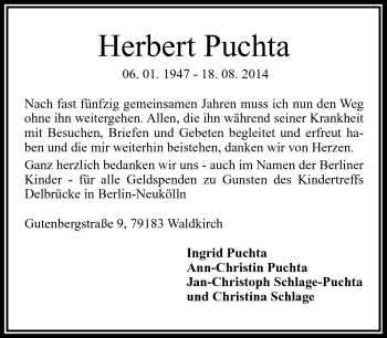 Traueranzeige von Herbert Puchta von Frankenpost