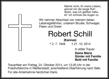 Traueranzeige von Robert Schill von Frankenpost