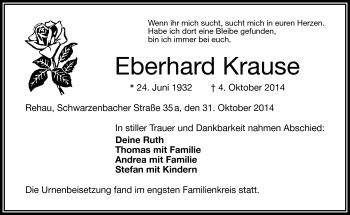 Traueranzeige von Eberhard Krause von Frankenpost