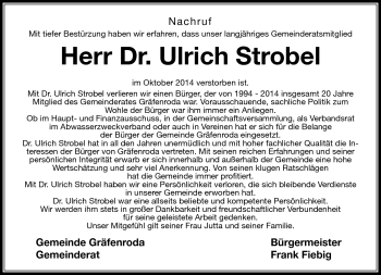 Traueranzeige von Ullrich Strobel von Südthüringer Presse