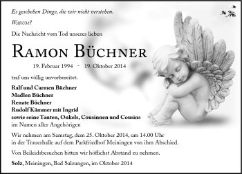 Traueranzeige von Ramon Büchner von Südthüringer Presse