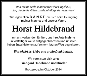 Traueranzeige von Horst Hildebrand von Südthüringer Presse