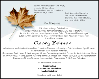 Traueranzeige von Georg Zehner von Südthüringer Presse