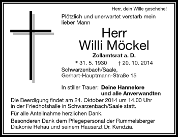 Traueranzeige von Willi Möckel von Frankenpost