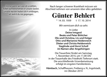 Traueranzeige von Günter Behlert von Südthüringer Presse