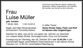 Traueranzeige von Luise Müller von Frankenpost