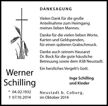 Traueranzeige von Werner Schilling von Neue Presse Coburg