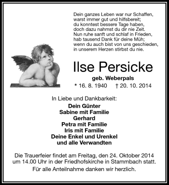 Traueranzeige von Ilse Persicke von Frankenpost