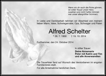 Traueranzeige von Alfred Schelter von Frankenpost