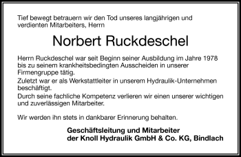 Traueranzeige von Norbert Ruckdeschel von Frankenpost