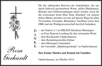 Traueranzeige von Rosa Gerhardt von Südthüringer Presse