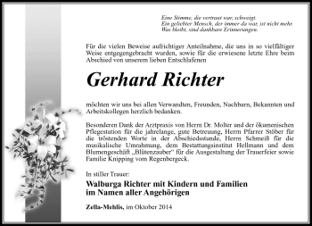 Traueranzeige von Gerhard Richter von Südthüringer Presse