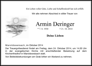 Traueranzeige von Armin Deringer von Neue Presse Coburg