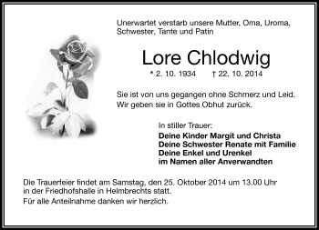 Traueranzeige von Lore Chlodwig von Frankenpost