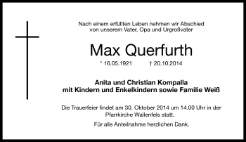 Traueranzeige von Max Querfurth von Neue Presse Coburg